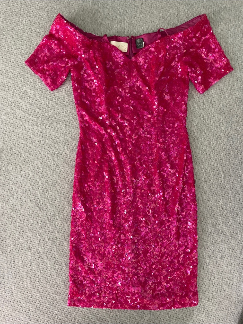 Cache Hot Pink Off the Shoulder Sequin Dress